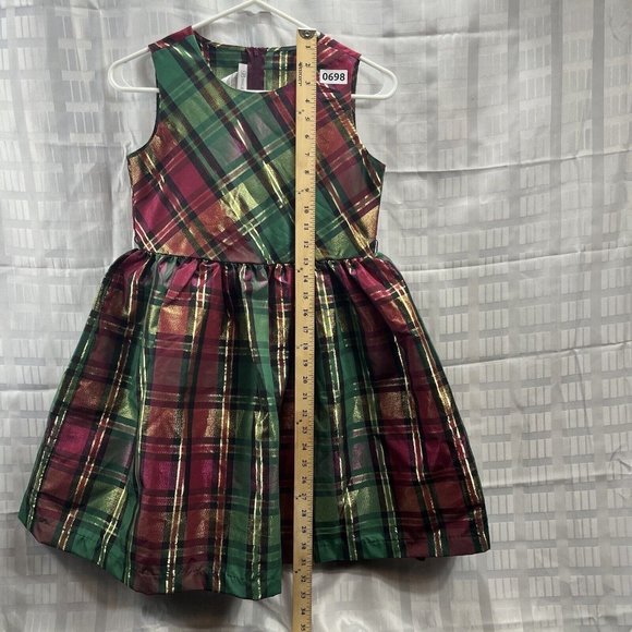 Bonnie Jean Girls Gold/Green/Red Metallic Plaid Dress Size 14 - Picture 4 of 13